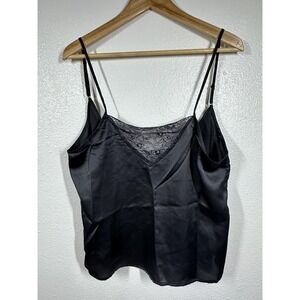 Sam Edelman Camisole Womens Medium Black Lace Trim Satin Adjustable Strap Tank